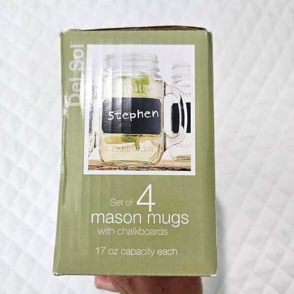 DEL SOL Set of 4 Mason Mugs with Chalkboards, 17oz, Summer Rustic Drink Glasses - Picture 4 of 6